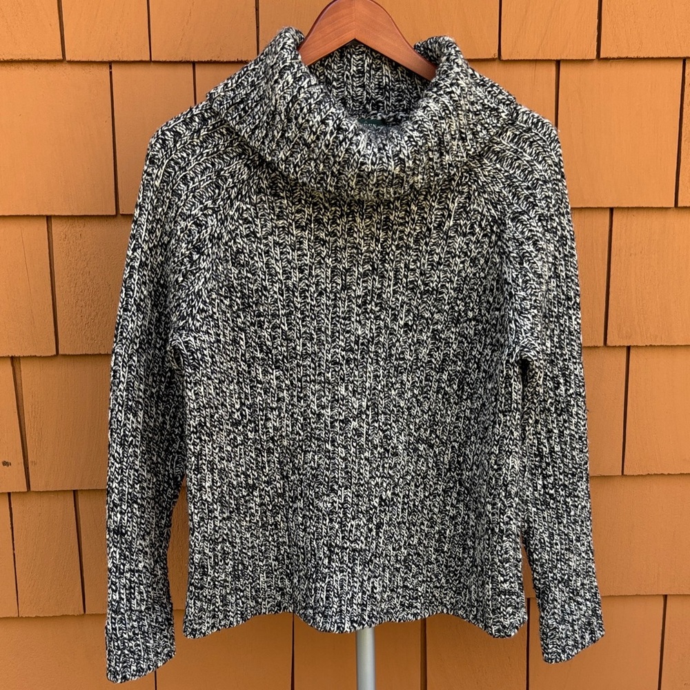 Lauren Ralph Lauren Black Marled Chunky Wool Funnel Neck Sweater‎ Petite Med PM
